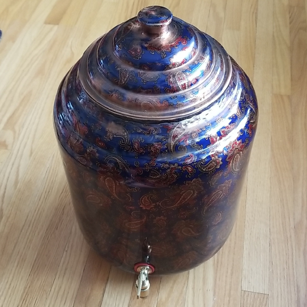 Elegant 100 % Copper Blue and Gold Paisley Water Dispenser